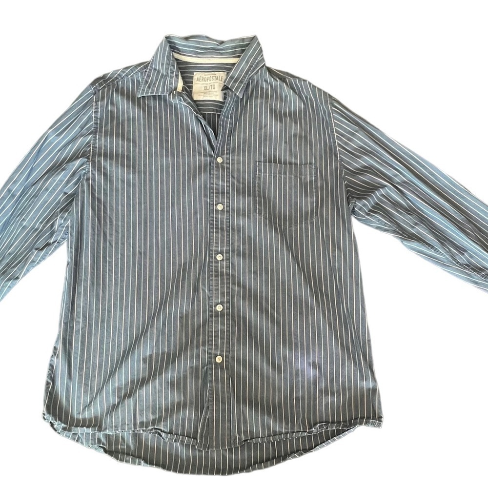 Aeropostale Blue Striped Button Shirt Size X-Large